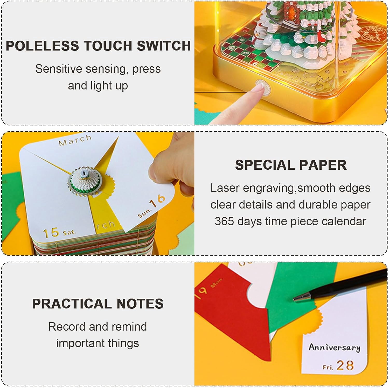 2026 Desk Calendar Colorful Lights Christmas Tree, 3D Sticky Notes Non-stick Post-it Note School Office Family Stress Reduction Calendar Best Gifts(Christmas Tree)