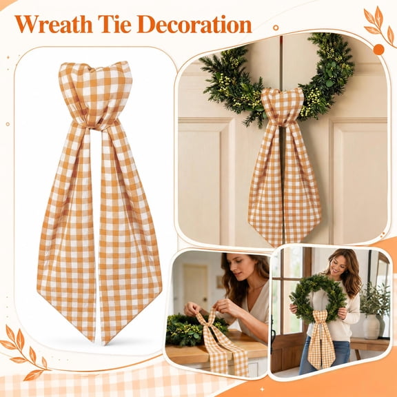Gingham Wreath Sash for Front Door, 3.5" x 54" Yellow White Checkered Plaid, Farmhouse Home Decor for Christmas Wreath Boxwood Garland