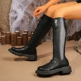 thumbnail image 3 of Mepaouo Women's Combat Knee High Boots Riding Platform Lace up Lug Sole Motorcycle Long Boots(Black,9), 3 of 8