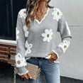 thumbnail image 4 of Sriper Floral Sweaters for Women V-Neck Long Sleeve Warm Knit Sweater Drop Shoulder Ladies Fashion Pullover Tops Fit Work Street Loose Cozy Outfits, 4 of 9