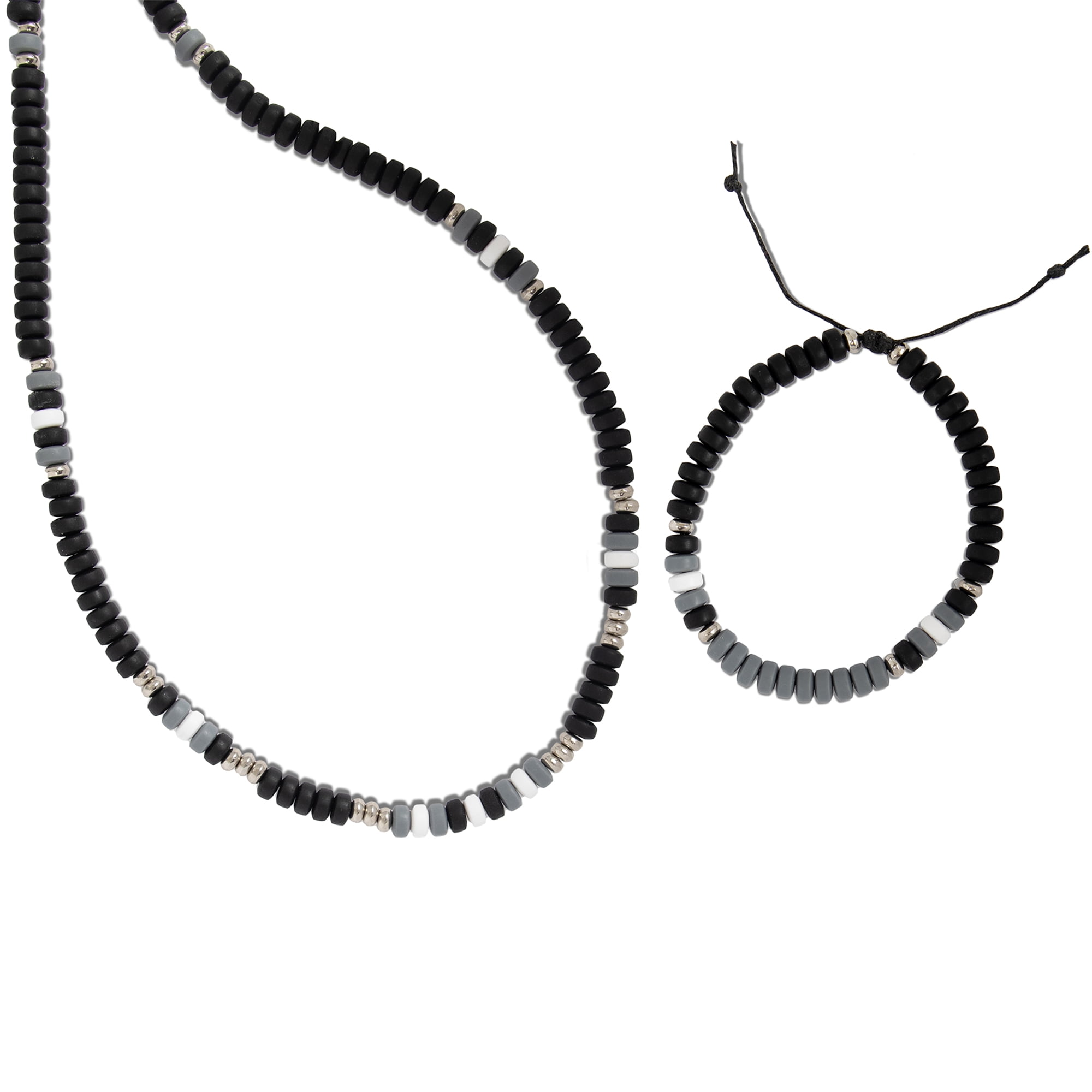 CousinDIY Heishi Bead Waterfall Pack - Black, White & Gray Disc Beads for Crafts