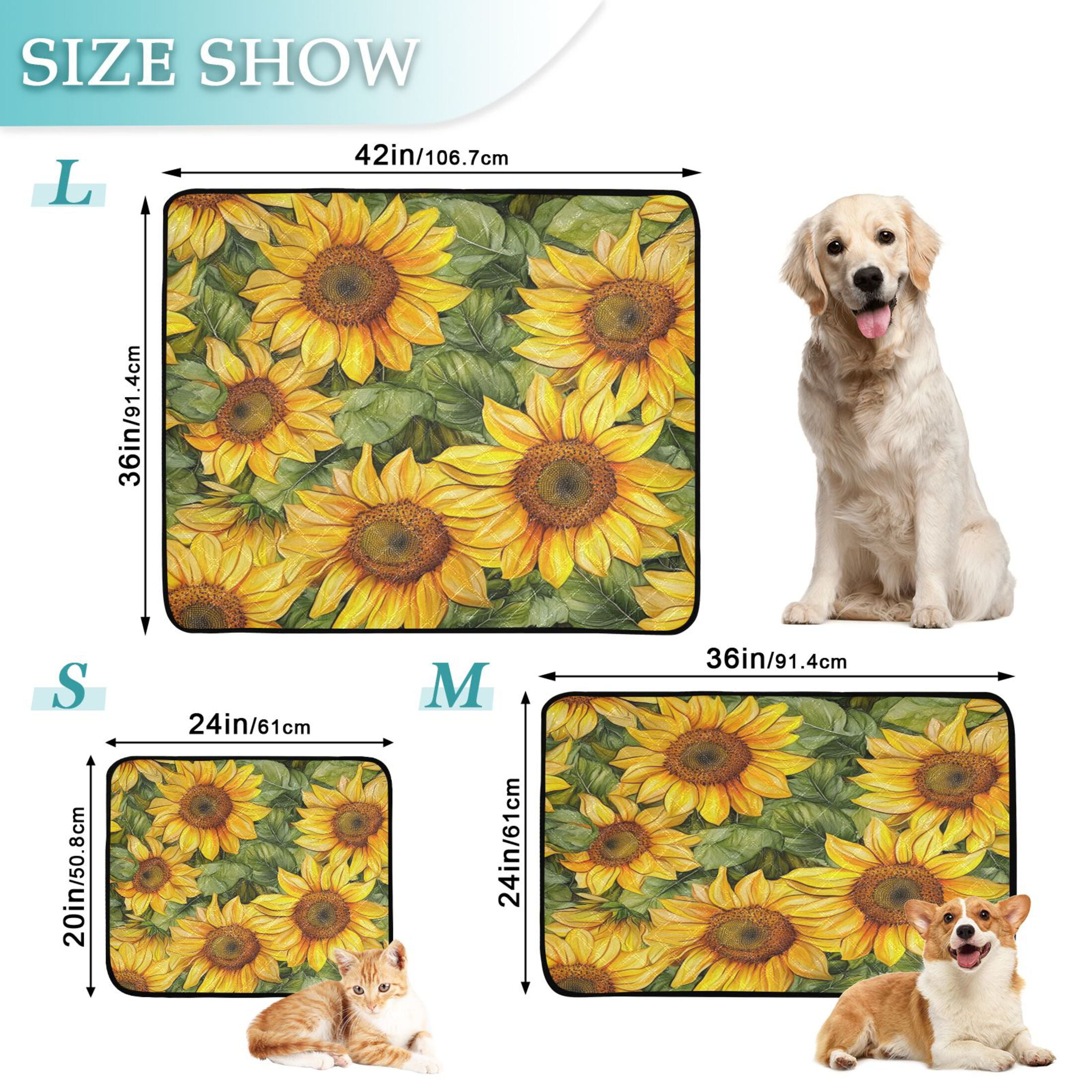 Qxltty Sunflowers Pattern Cat litter Pads Pet Set of 3 Diaper Mats Center Anti-leakage Layer Absorbent Soft and Comfortable