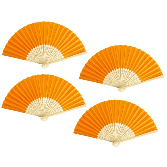 Thy Collectibles Pack of 4 Handheld Paper and Bamboo Folding Fans for Wedding Party, Church, Festivals, Home and DIY Decoration (Golden Orange)