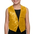 thumbnail image 5 of Huowey Girls Tops Carnival Sparkling Sequins Vest V-Neck Sleeveless Button Waistcoat Stage Performance Shiny Glitter Jacket Soft Fall Clothes,GD2,7-8 Years, 5 of 5