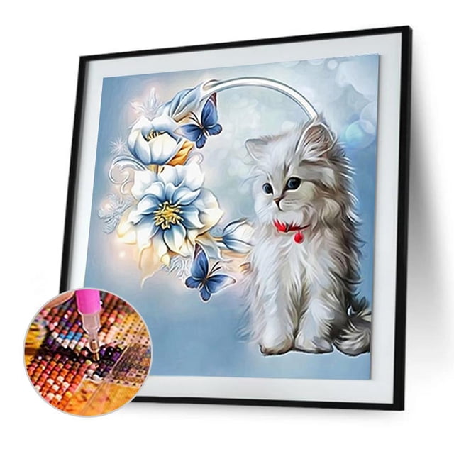 Cuadros Decorativos Kit de mosaico de punto de cruz de gato de pintura de diamante de taladro completo DIY 5D (30x30cm) Ehuebsd embutido en tela