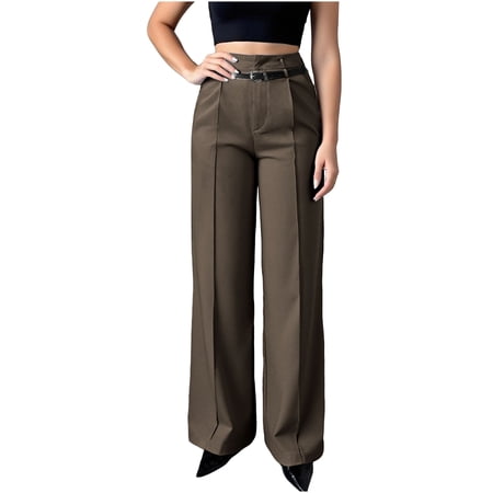 Perfectbot Women s Wide Leg Dress Pants - Pleated Barrel Office Trousers with Belted for Business Casual