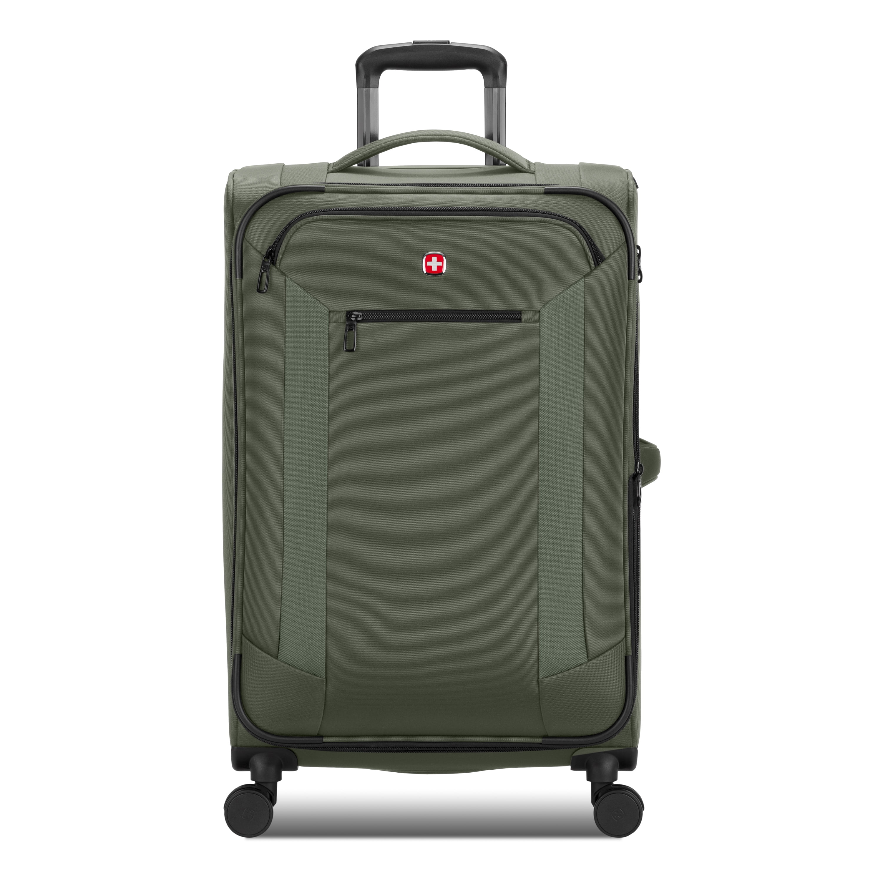 SWISSGEAR Stride Expandable Medium Checked Spinner Luggage, Olive Green, 8 Wheels & Built-in TSA Lock