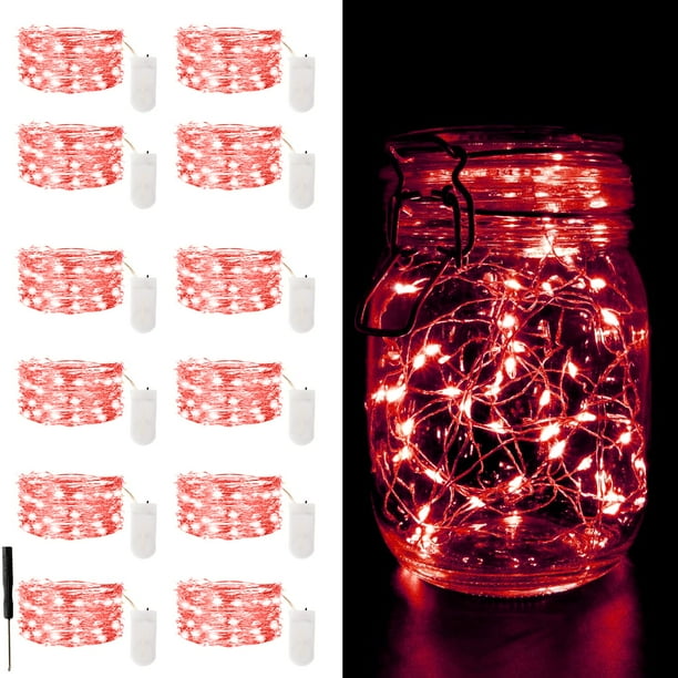 Cadena de luces CAMANTU, 12 unidades, 2 m, 20 LED, color rojo, funciona con pilas