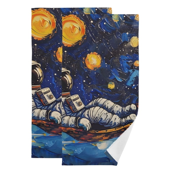 Astronaut Lying on Hammock Starry Night Hand Towel Absorbent Bath Towels for Bathroom Sports Gym 28" x 14" Set of 2