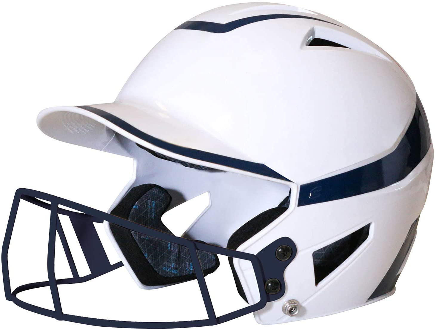 CHAMPRO HX Rise Pro Fastpitch Softball Batting Helmet with Facemask in  Two-Tone Color Glossy Finish, White, Navy, Junior, Model Number:  HXFPG2NYJ,.., 