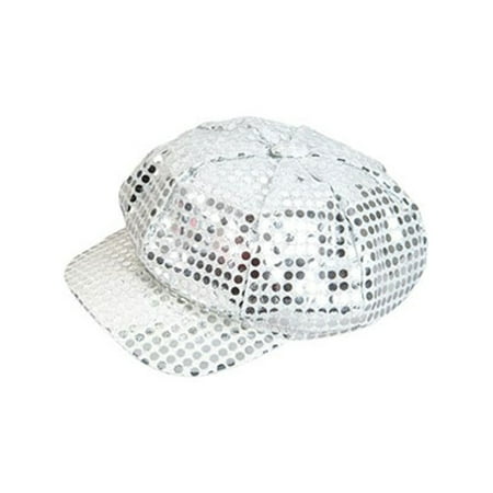 Sequin Newsboy Hat Cap - Funky Retro Silver Costume Sequin Newsboy Baseball Hat