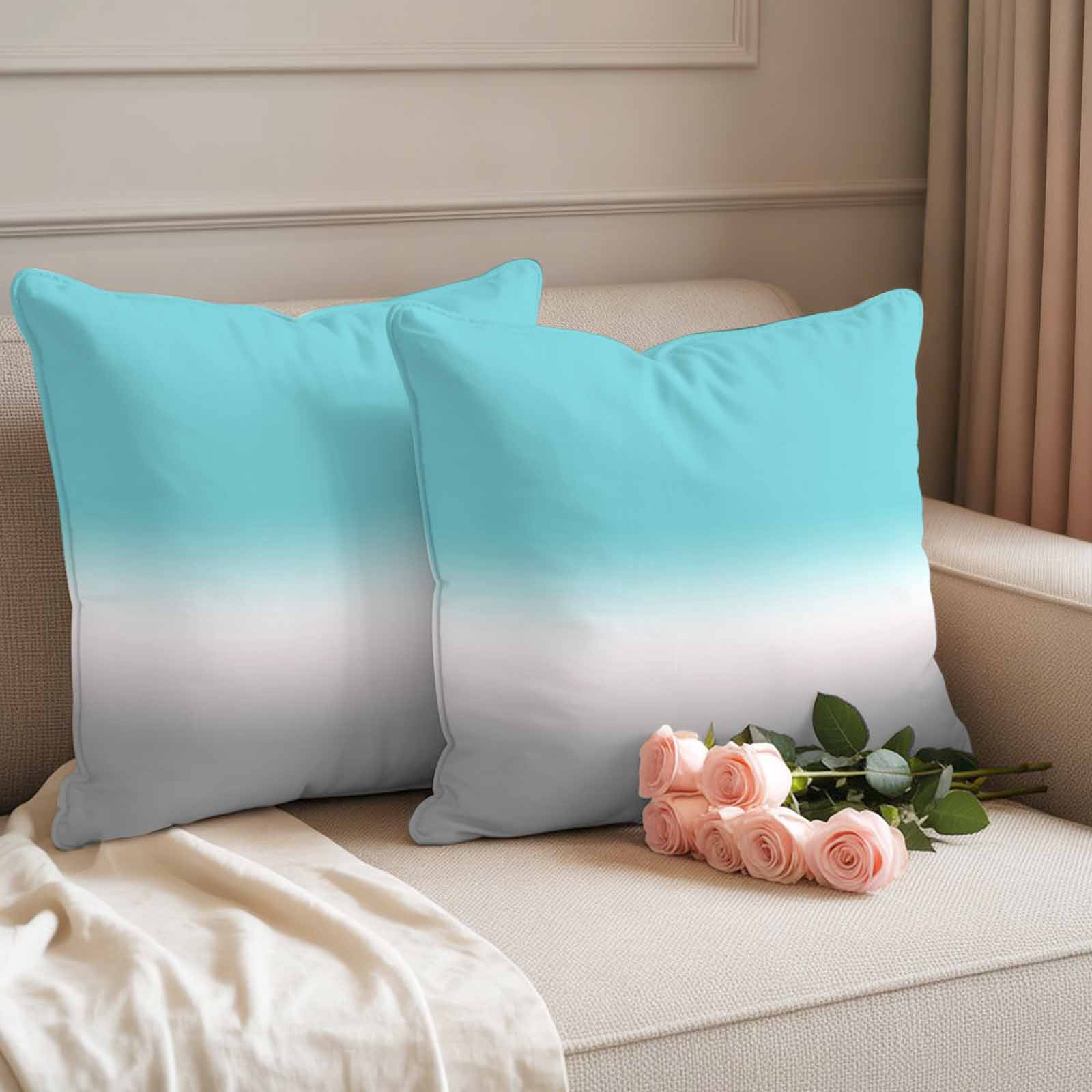 Outdoor Waterproof Pillow Covers Teal to Gray Gradient Decorative Throw Pillow Protectors,Pillowcase Cushion Cases for Patio Sofa Garden Couch,16x16in,Pack of 2