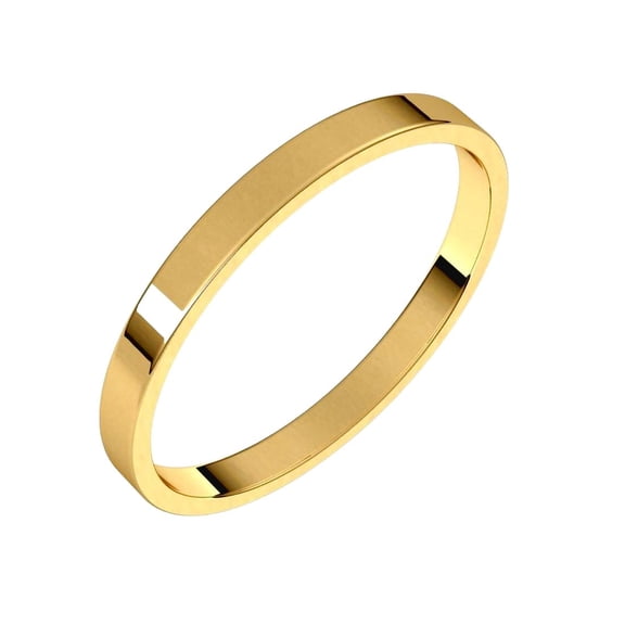 14k Yellow Gold Flat 2mm Ultra-lightweight Flat Ultra-light Band Size 7 Ring for Women and Men