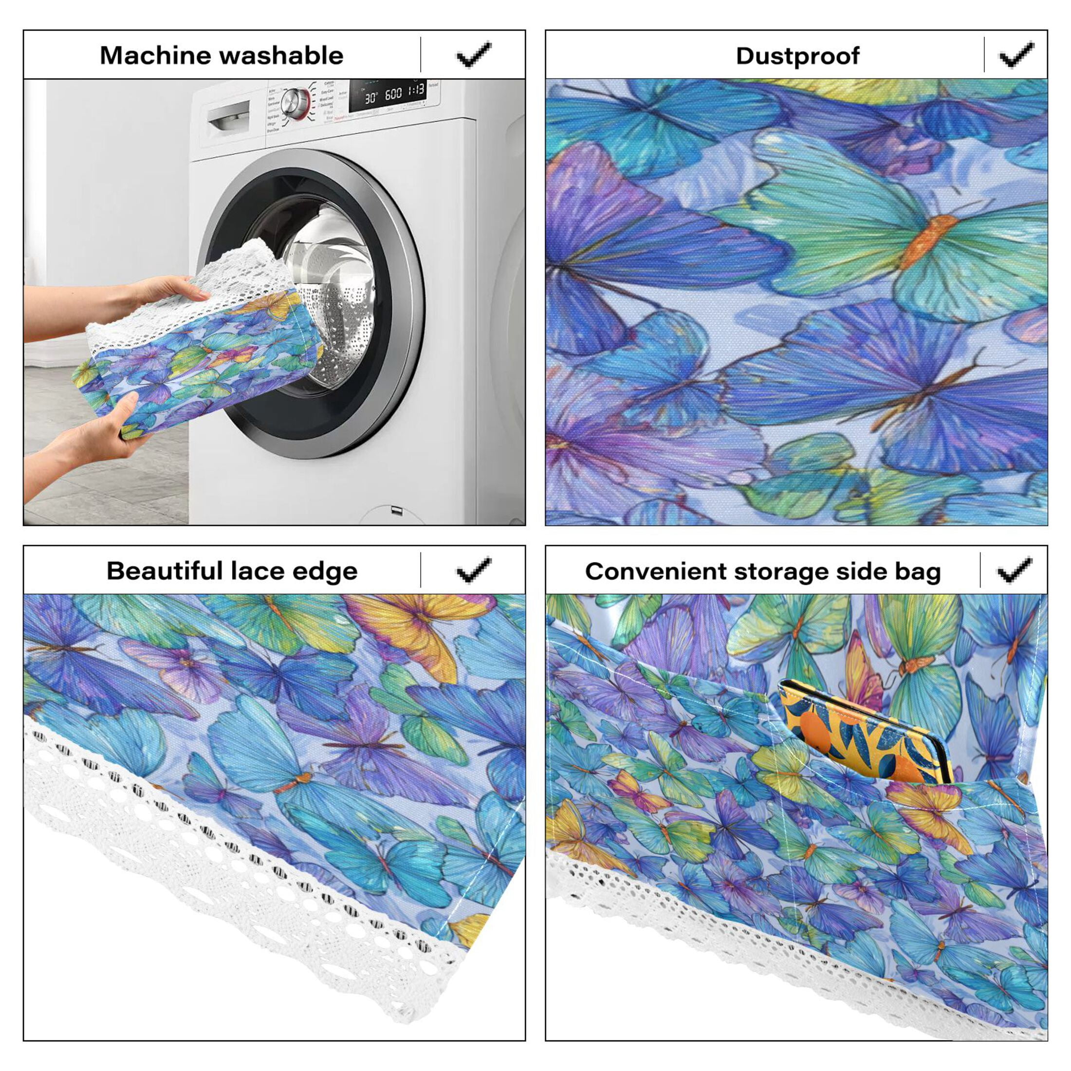 Wobogo Colorful Rainbow Butterfly Washing Machine Cover Dustproof Washer Dryer Cover Waterproof Laundry Room Decorative Protector
