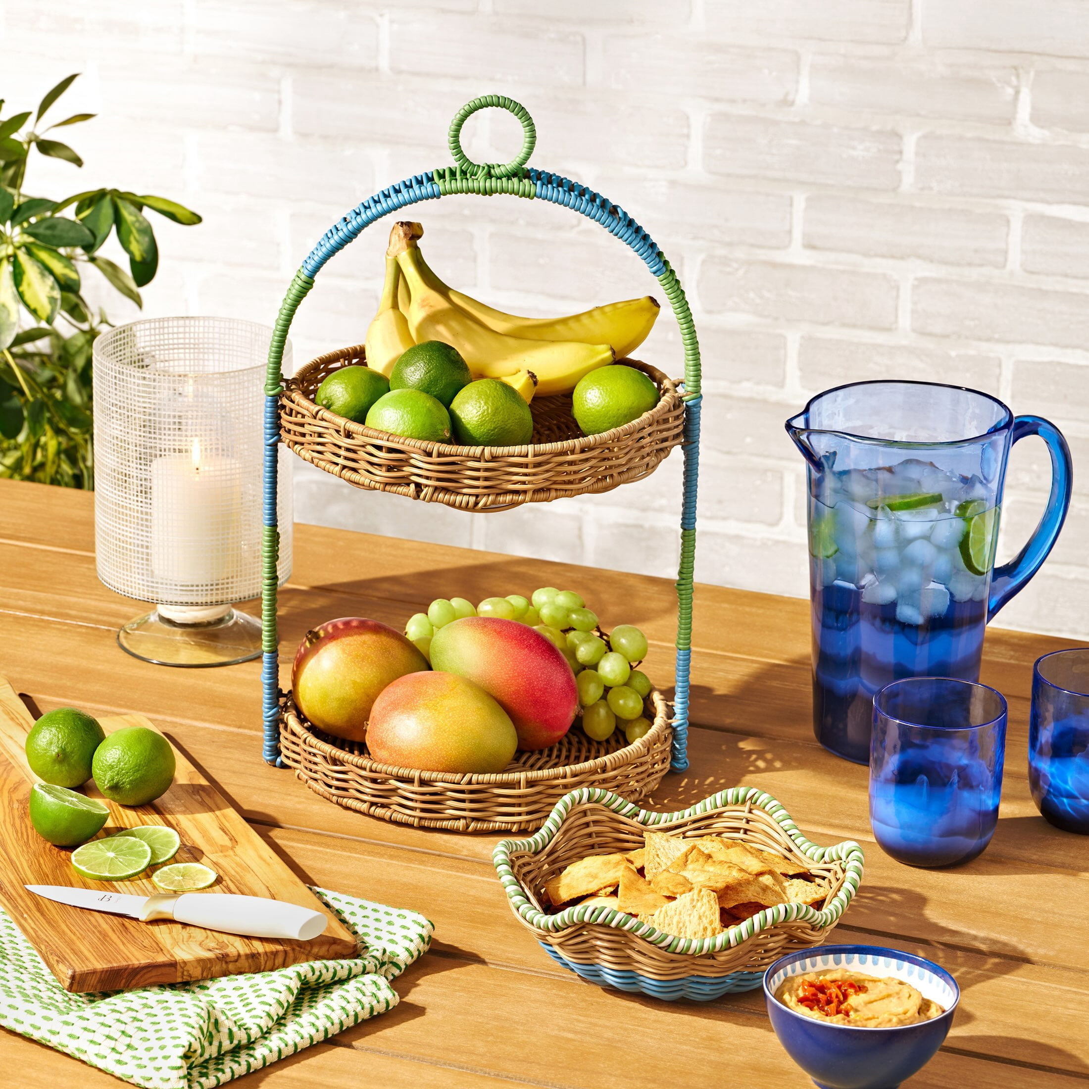 Beautiful Two-Tier Two-Tone Rattan Tray by Drew Barrymore