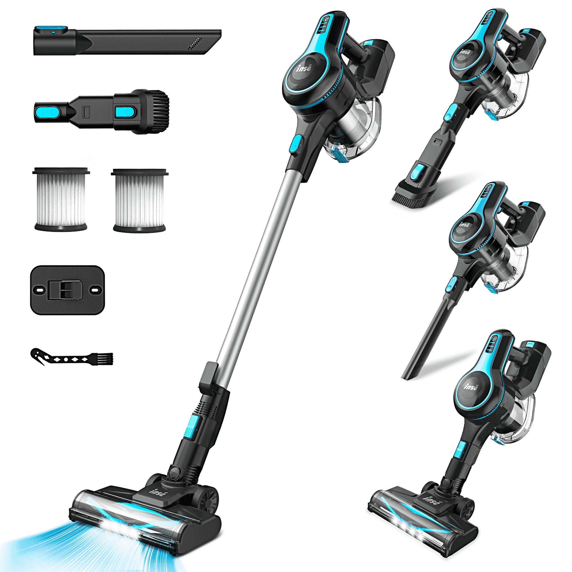 inse cordless vacuum cleaner 6-in-1 rechargeable stick vacuum lightweight for carpet hardfloor pet hair home n520 blue