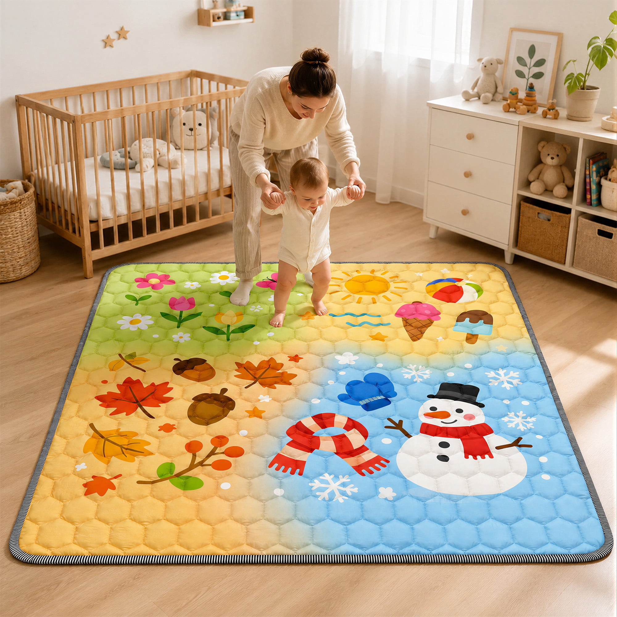 BEAUTYPEAK Large Baby Play Mat, 59"x71" Crawling Mat for Floor, Non-Slip Foldable Mat for Toddlers and Babies