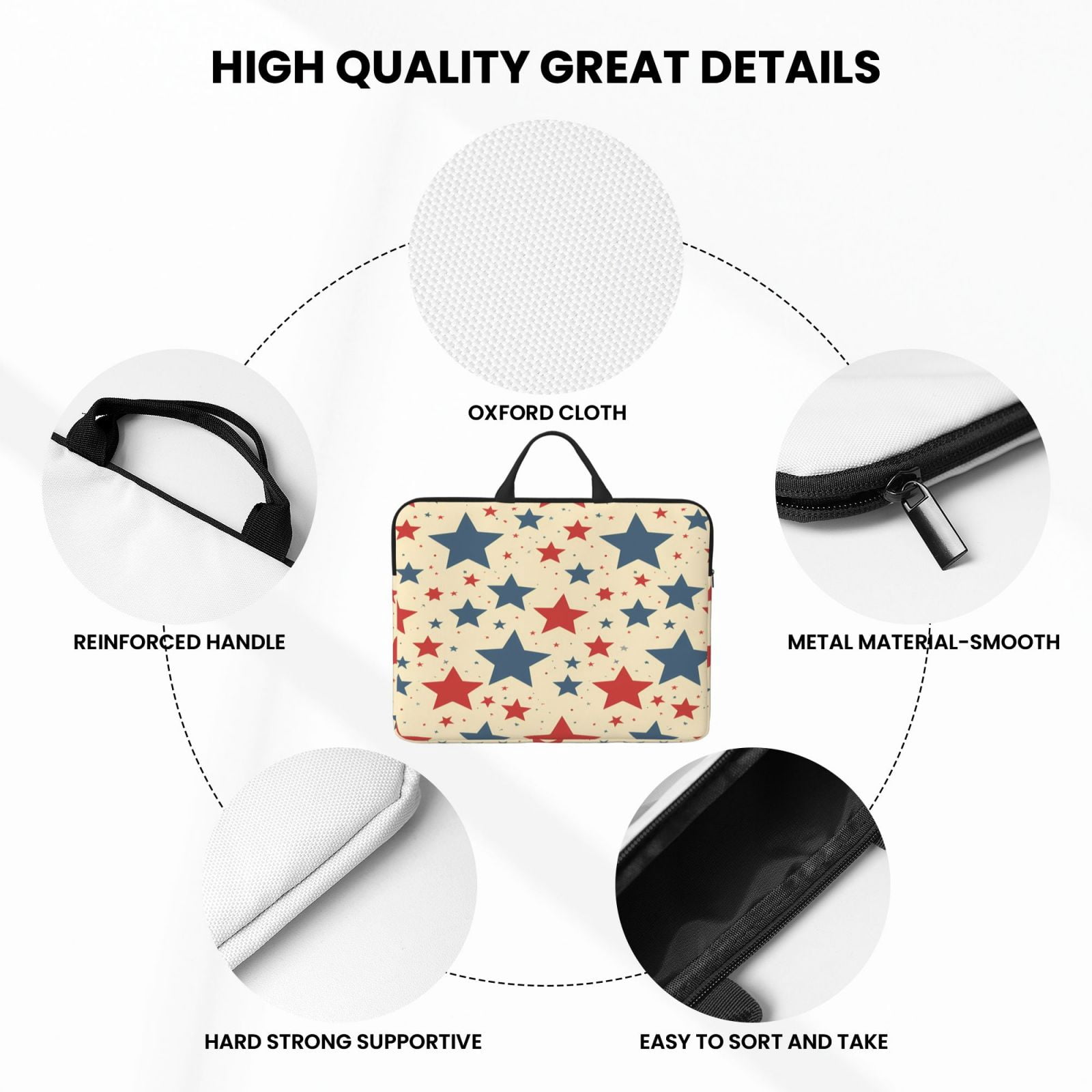Laptop Sleeve Bag For Women Men 14inch Waterproof Durable Protective Computer Carrying Cover Handle Laptop Case Bag Independence Day Theme Elements Star (1)
