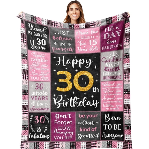 30th Birthday Gifts for Women, 30 Yr Birthday Blanket 50"X60", 30th Bday Gifts for Her, 30th Birthday Decorations for Her, 30 Year Old Birthday Gifts for Women, Gift for 30 Year Old Woman