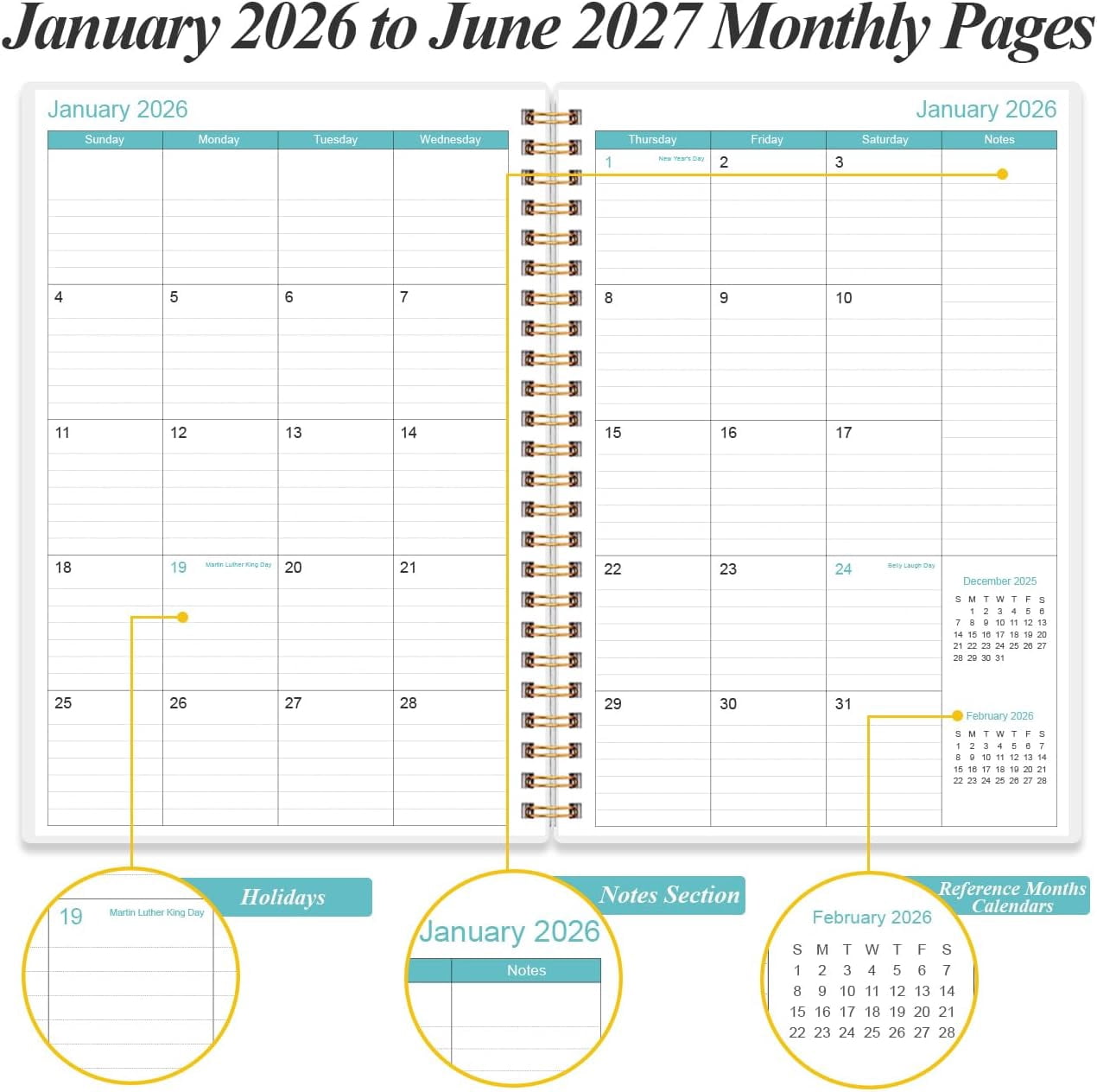 2026-2027 Planner - 18 Months Weekly & Monthly from January 2026 June 2027, Spiral Planners with Elastic Closure, Inner Pocket, Medium 5.8" x 8.3", Rose Leaf