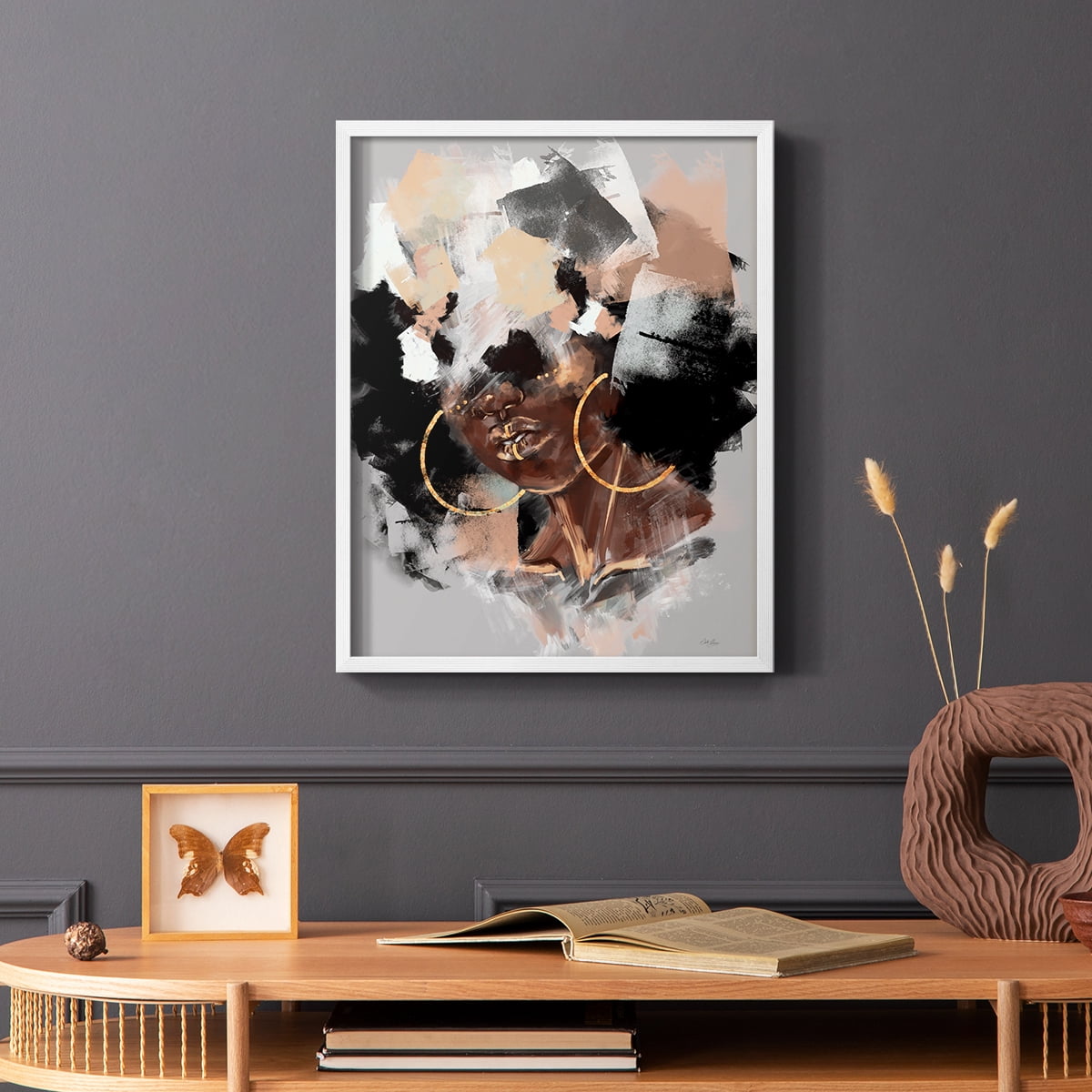 Afro Pop Framed Print in White Solid Wood Framed Print No Nail Hanging