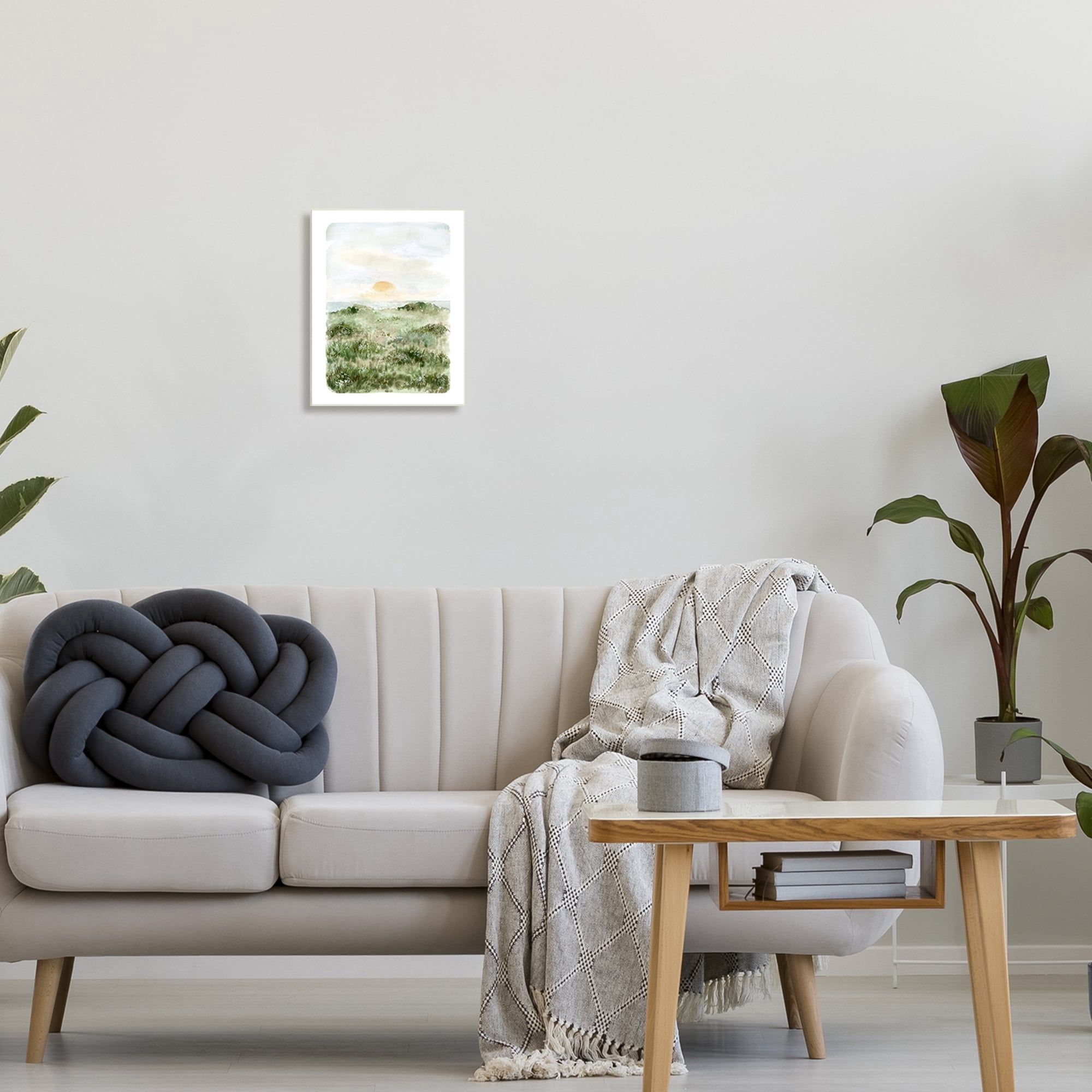 Stupell Industries Grassland Field Sun Peeking Ocean Horizon Painting Unframed Art Print Wall Art, Design by Leah Bisch