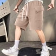 thumbnail image 1 of Sentmoon Cargo Shorts for Men Elastic High Waist Bermuda Shorts Straight Drawstring Solid Color 2025 Summer Running Shorts with Pockets Trendy for Running Workout Khaki XXL, 1 of 8