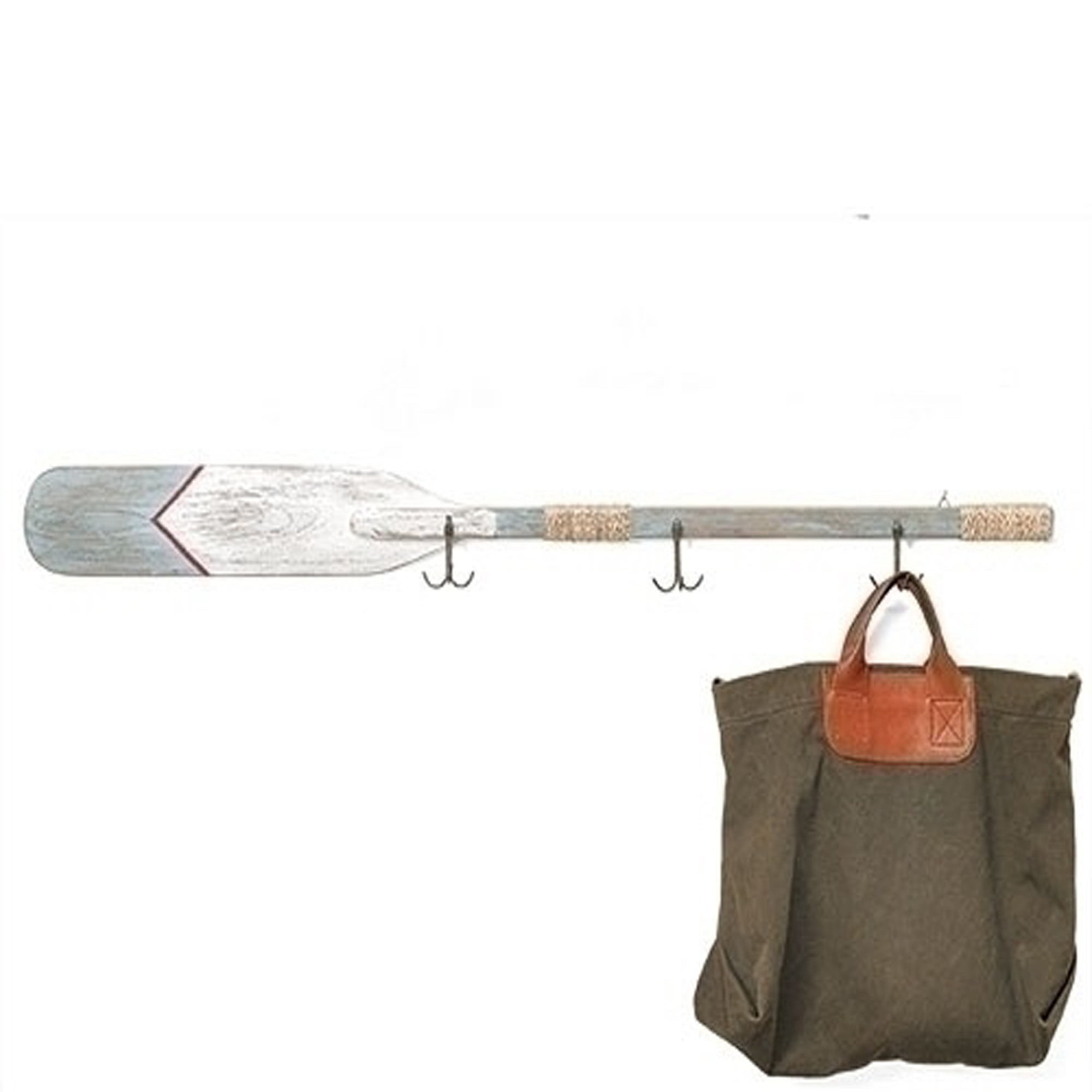 48" Silver Decorative Oar With Wall Hooks