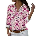 thumbnail image 2 of VKOYWKM Breast Cancer Shirts for Women Long Sleeve Button Down Shirt Pink Ribbon Graphic Tees Blouses Dressy Casual Work Tops Fall Breast Cancer Survivor Shirts, 2 of 5
