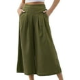thumbnail image 4 of Durtebeua Women's Cotton Elastic Waist Wide Leg Capris Pocket Casual Pants Loose Women's Pants, 4 of 5