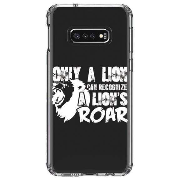 DistinctInk Clear Shockproof Hybrid Case for Samsung Galaxy S10e (5.8" Screen) - TPU Bumper Acrylic Back Tempered Glass Screen Protector - Only a Lion Recognize Lion's Roar