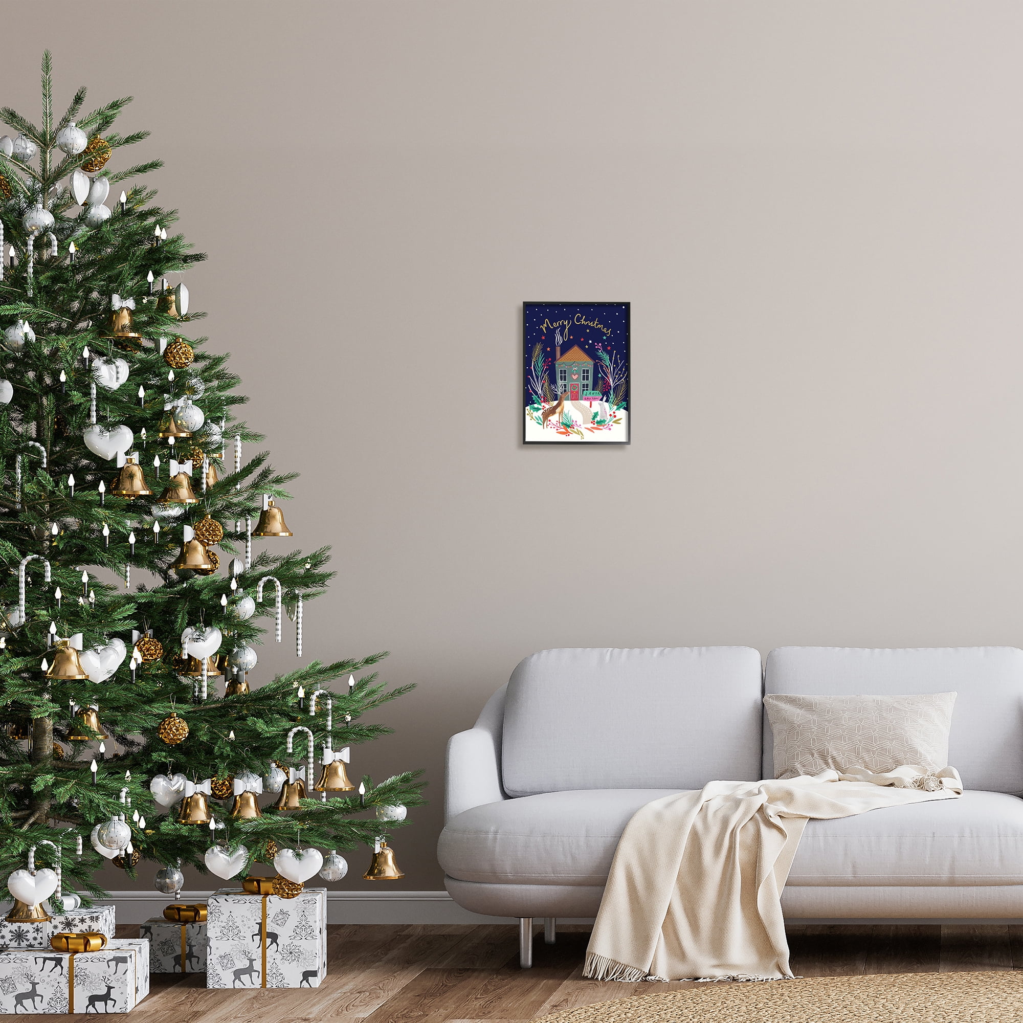 Merry Christmas Family Home Scene Festive Reindeer Holly 11 in x 14 in Framed Painting Art Prints, by Stupell Home Décor