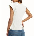 thumbnail image 5 of Summer Crop Tops Womens Linen Blend Deep V Neck Button Up Shirts Cap Sleeve Ruffled Cute Blouses (M, White), 5 of 8