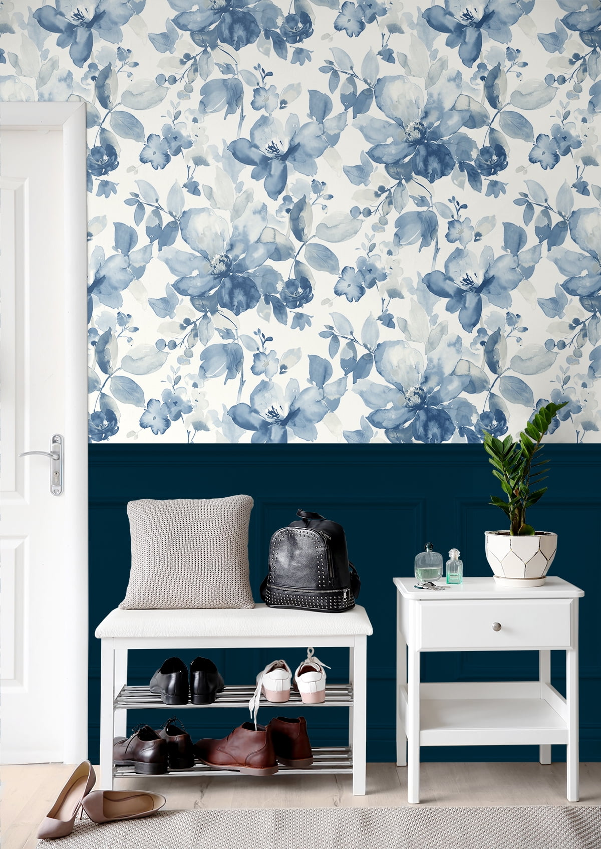 NextWall Bluestone Watercolor Floral Peel and Stick Wallpaper