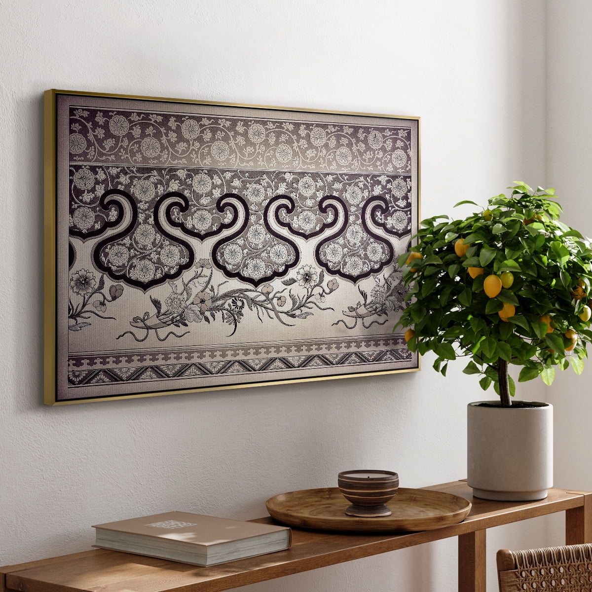 Vintage Abstract Print-XXV Framed in Gold Wood Gallery Wrapped Canvas 17 in. x 25 in.