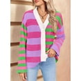 thumbnail image 5 of Womens Striped Cardigan Sweaters V Neck Open Front Button Up Color Block Fuzzy Loose Knit Coats Rose Red M, 5 of 8
