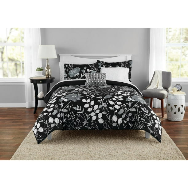 Mainstays Kamala Bed in a Bag Coordinated Bedding, Black, Twin 