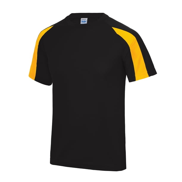 Just Cool - Camiseta deportiva transpirable tecnología Neoteric™ de manga corta para hombre - Running/Gym/Deporte/Futbol (Negro / Oro)