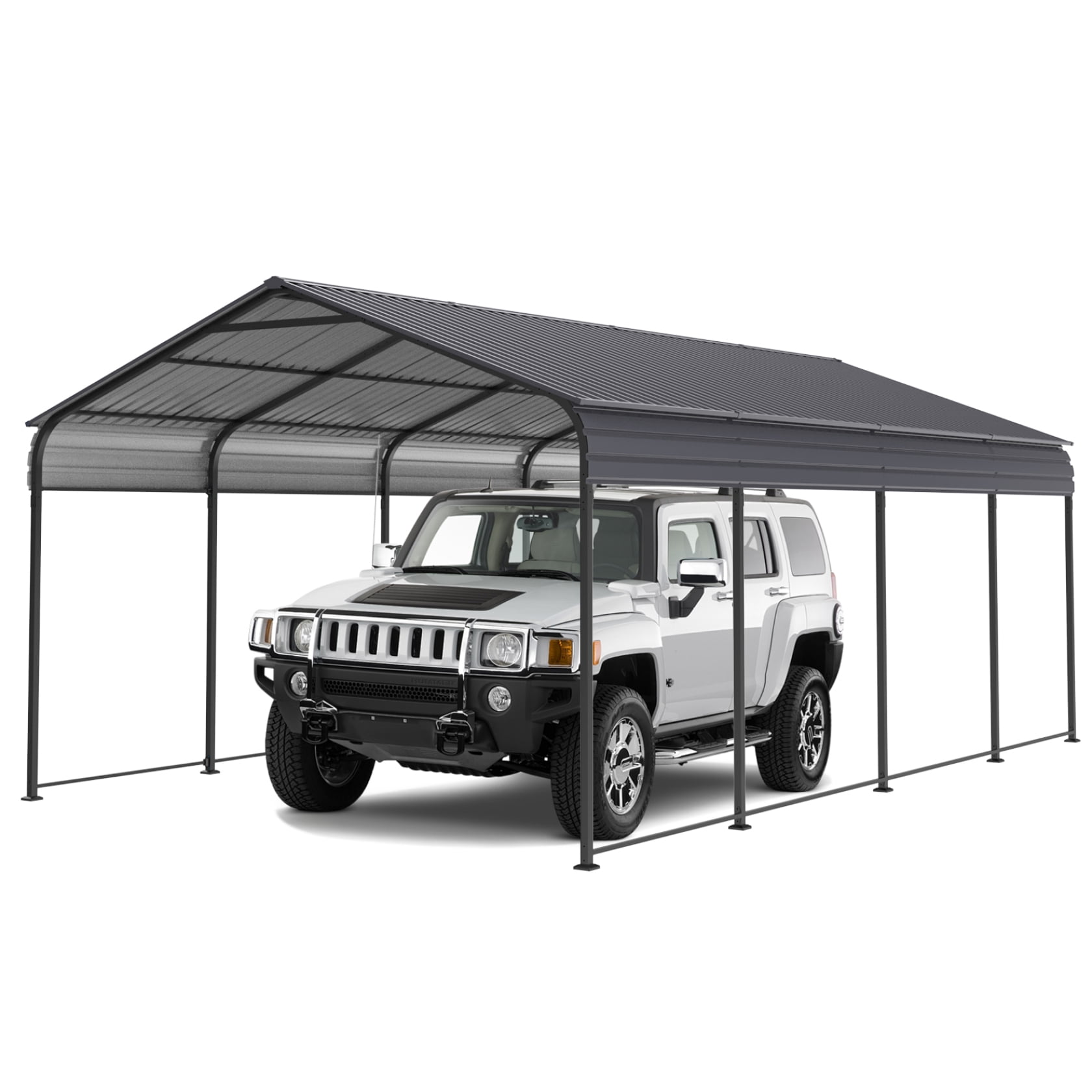 Miekor Metal Carport 12 ×20 FT Heavy Duty with Galvanized Steel Roof, Metal Garage Canopy with Galvanized Steel Roof & Frame, Car Tent Outdoor Storage Shed for Car, Boats and Truck, Gray 63829