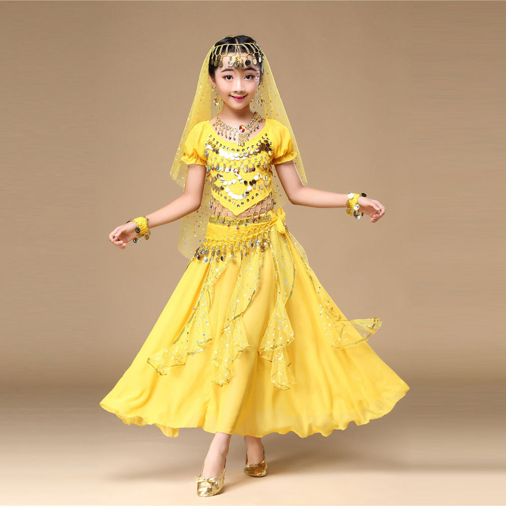 Sokhug Kids' Girls Belly Dance Outfit Costume India Dance Clothes+Skirt - image 2 of 8