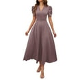 thumbnail image 2 of Oksale Elegant High Waisted Dresses for Women Flowy A Line Puff Short Sleeve Wedding Guest Dress Formal V Neck Cocktail Party Midi Dresses Purple M, 2 of 6