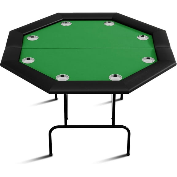 Octagon Poker Table with 8 Stainless Steel Cup Holders, Casino Leisure Table for 8 Players, Blackjack Gaming Table with Water-Resistant Cushioned Rail