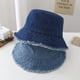 thumbnail image 3 of Sombrero de pescador de mezclilla deshilachada de color sólido, sombrero de lavabo con forma de cubo que cubre la cara lavado para mujer, 3 of 5