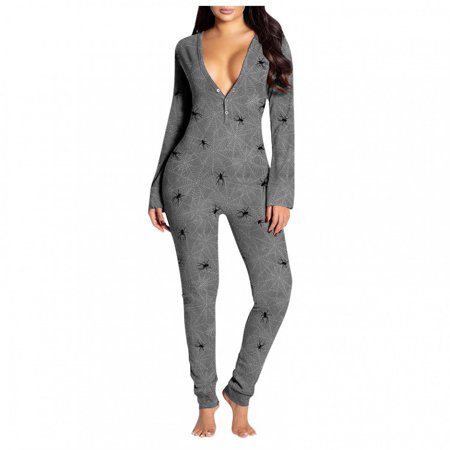 

Gifts for Christmas Bidobibo Women s Sexy Onesie Pajamas Long Sleeve V Neck Bodycon Bodysuits Butt Button Back Flap Jumpsuit Rompers Nightwear