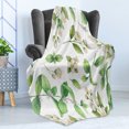 thumbnail image 4 of Jasmine Soft Flannel Fleece Throw Blanket, Organic Herbal Pattern with Springtime Floral Buds on Stems, Cozy Plush for Indoor and Outdoor Use, 50" x 70", Pale Green Fern Green, by Ambesonne, 4 of 5