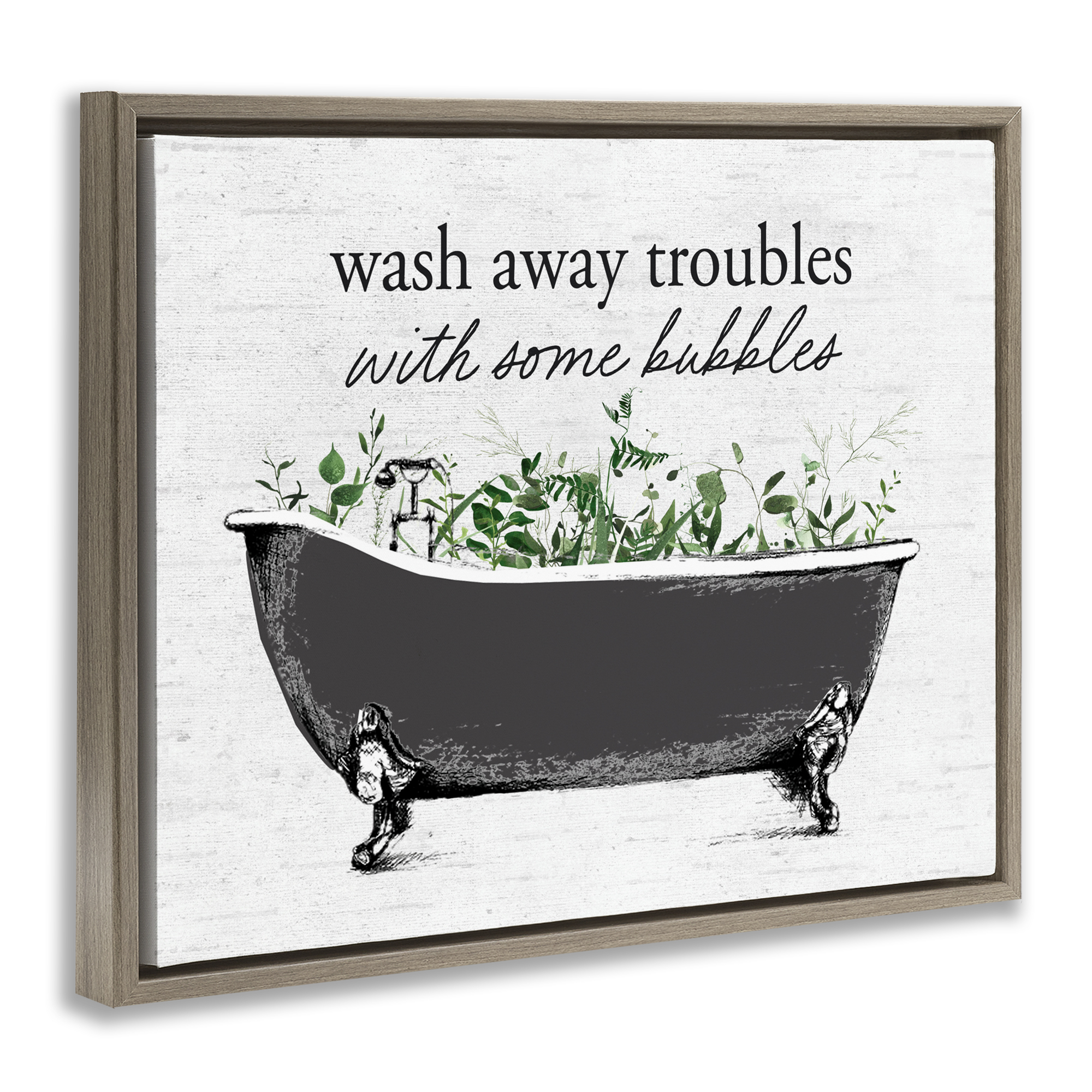 Comforting Bubble Bath Quote Brown Framed Floater Canvas Wall Art, design by Lettered and Lined