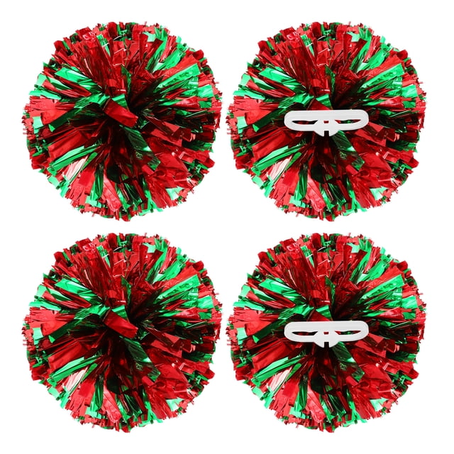 Pompones metálicos de Uxcell para animación, con anillos de mango, ideales para deportes de equipo y baile, en rojo y verde.