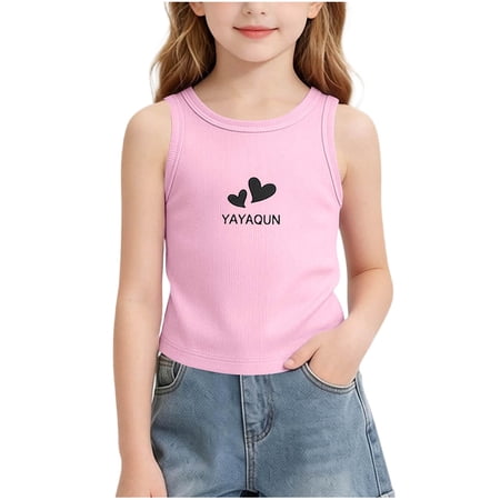 akafmk Toddler Girls Cotton Tank Tops Slim Versatile Crewneck Sleeveless Summer Outer Wear Undershirts 6Months-8 Years