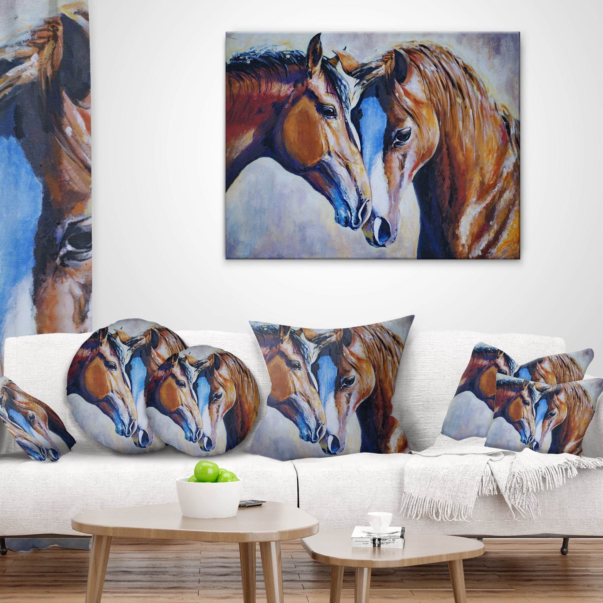 Designart Brown Amorous Horses - Animal Throw Pillow - 18x18