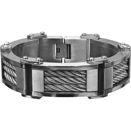 Steel Art Men's Stainless Steel Three-Cable Link Matte And Polish Finished Bracelet, 8-3/4